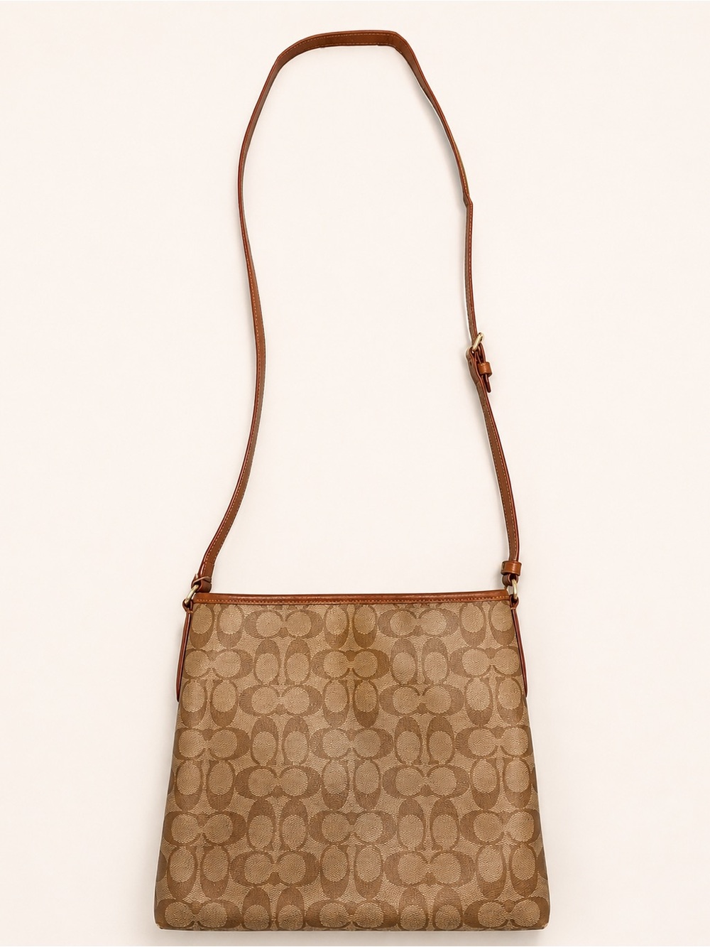 Coach Signature Canvas Crossbody Bag Tan Brown Leather 11.5” - Picture 2 of 10